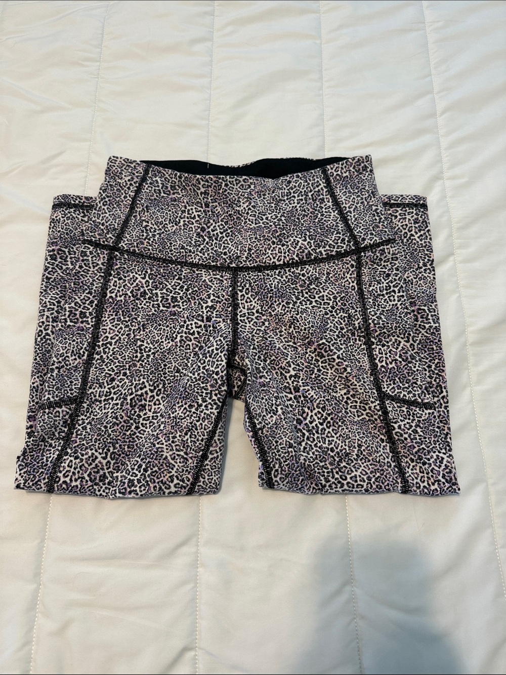 Victoria’s Secret Sport Leopard Print High-Waist Bike Shorts in Purple & Black